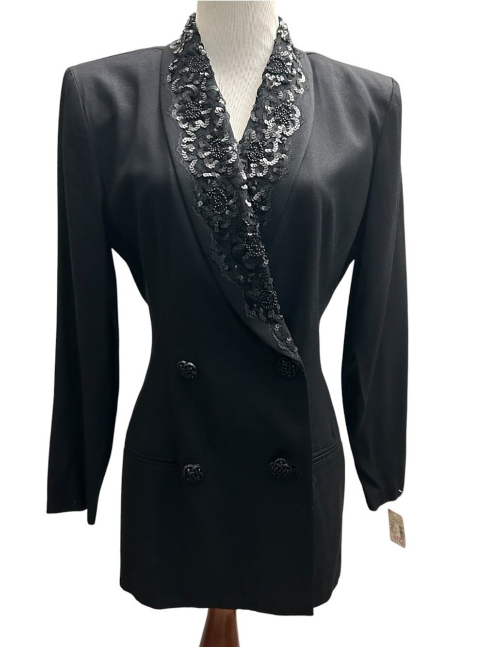 Lois Snyder Dani Max Size 8 Vintage Black Embellished Double Breasted Blazer NWT